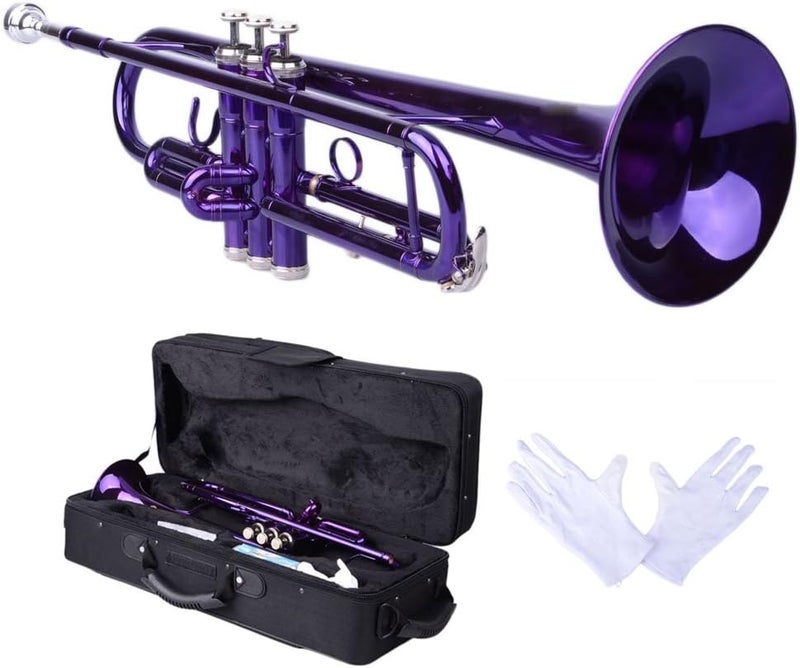 Kcelarec Brass Standard B Trumpet Instrument with Case,Gloves, for Student Beginner (Purple) - Image 2